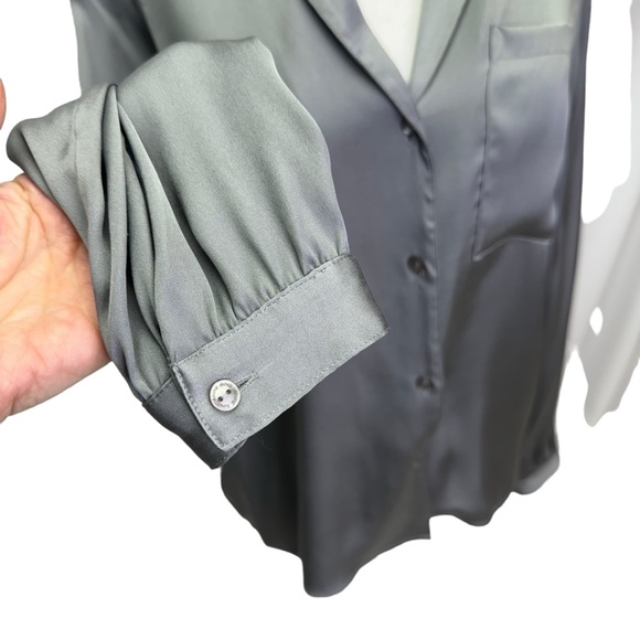 Anine Bing Grey Silk Long Sleeve Button Down Blouse Size S - Picture 9 of 15